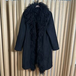 Dana Buchman Vintage All Black lined jacket with fur trim